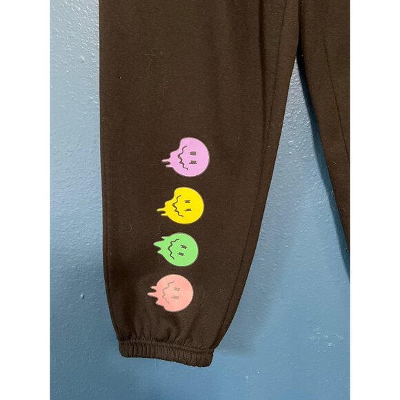 Shein Womens Black Jogger Pants With Cute Colorful Smiley Graphics Elastic Waist - Picture 3 of 5